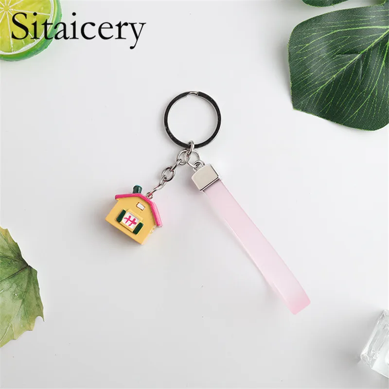 

Sitaicery 2PCS/Set House Keychain Lovers Trinket Personalized Keychain For Couples In Love Cute Jewelry Pendant Bag Key Rings