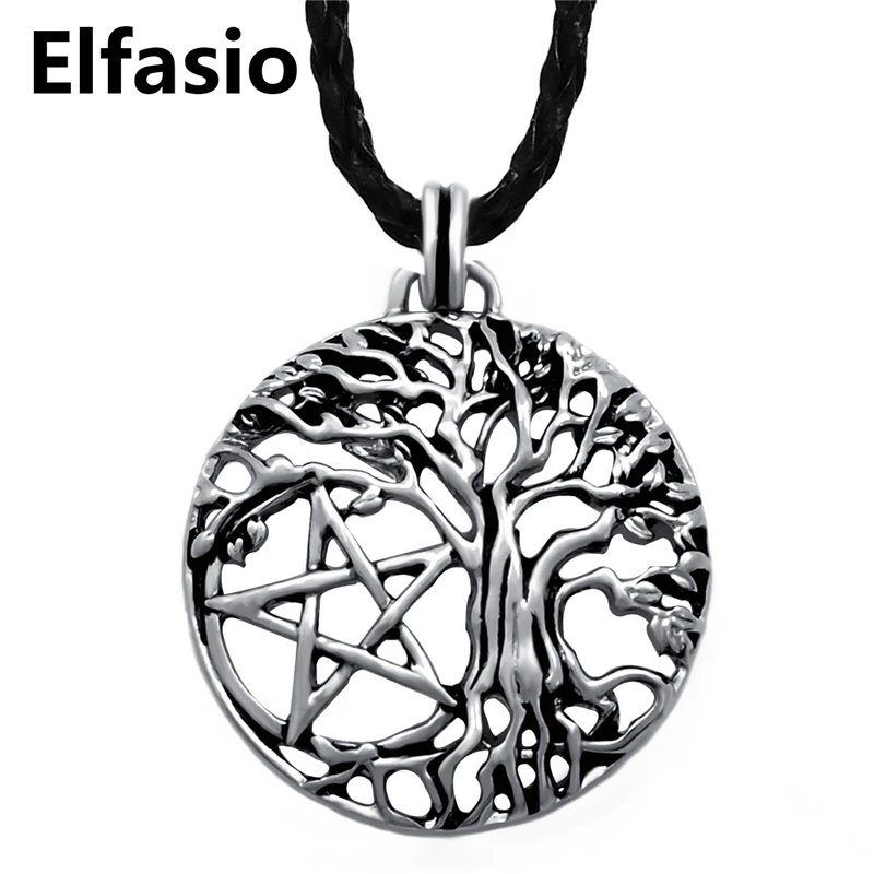 

Yggdrasil Tree of Life Pentacle Pentagram Star Mens Womens Pewter Pendant With 24inch Necklace LP305
