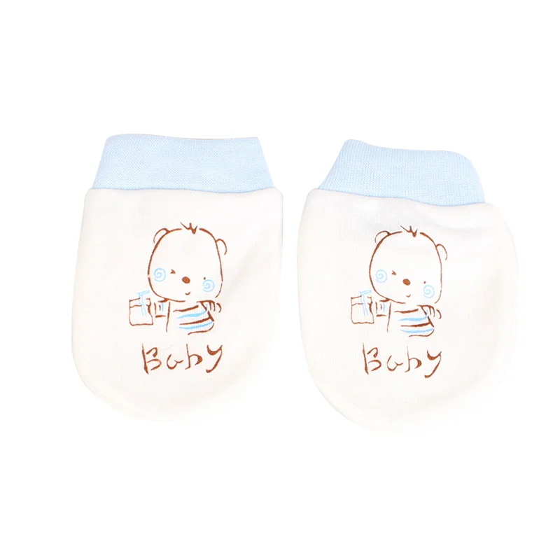 Newborn Anti Scratch Gloves Organic Cotton Soft Baby Gloves Socks Sets Cartoon Bear Monkey Boys Girls Pack Mittens Socks Suits (6)