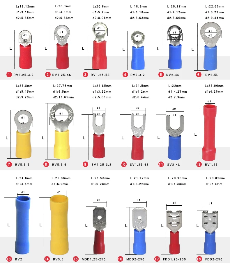 Он-300 295 шт./кор. 18 в 1 изолированные клеммы Лопата кольцо вилка u-тип обжимной соединитель трубка разъем провода Кабельные наконечники в наборе для