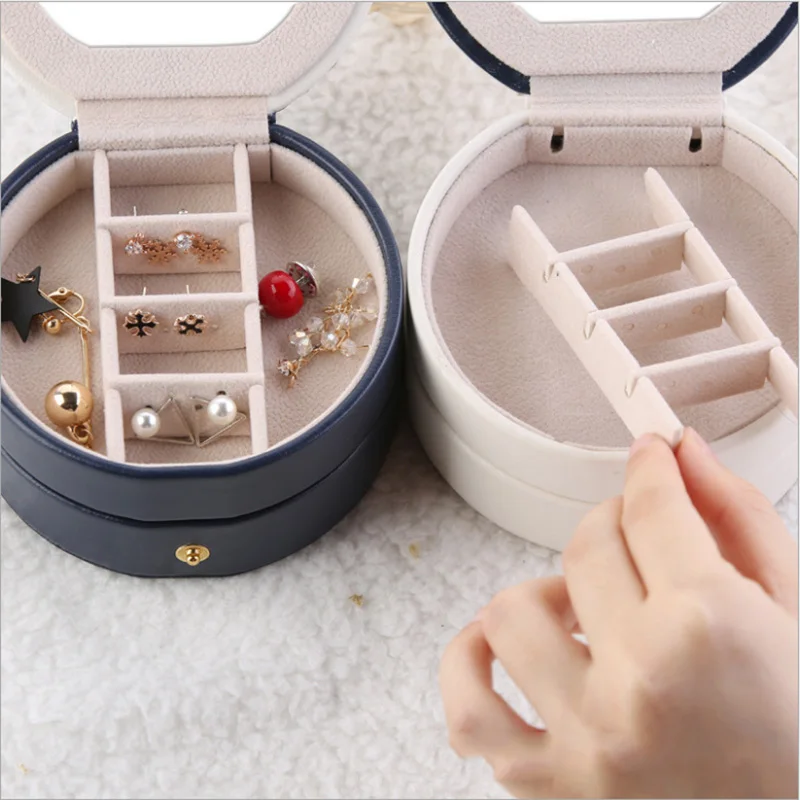 Korean Cute Button Leather Travel Portable Jewelry double-deck Box Ring Earring Holder Display Jewelry Organizer Gifts Boxes Korean Cute Button Leather Travel Portable Jewelry double-deck Box Ring Earring Holder Display Jewelry Organizer Gifts Boxes