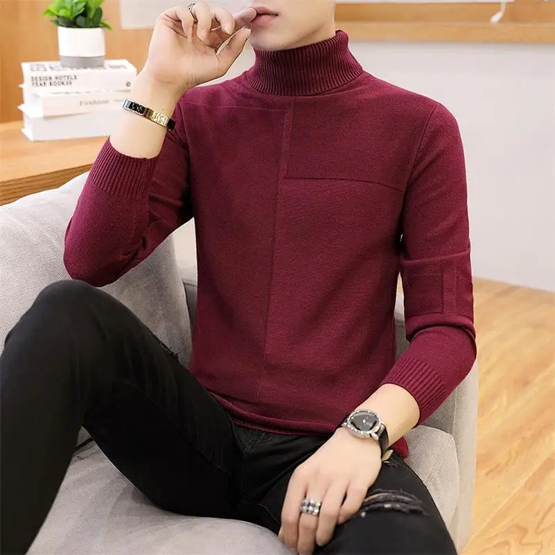 Winter Cashmere Thick Warm Sweater Men Turtleneck Brand Men's Sweater Slim Fit Pullover Men Knitwear Male Double Collar Sweaters - Цвет: 105 red