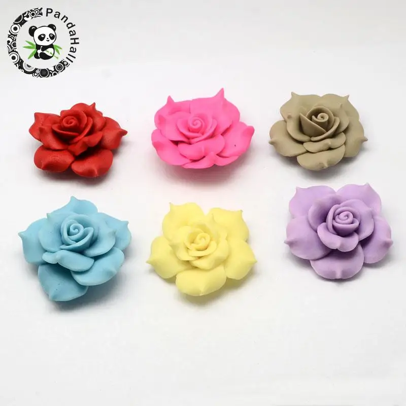 

Handmade Polymer Clay Big 3D Flower Penoy Beads, Mixed Color, 40~42x11mm, Hole: 2mm