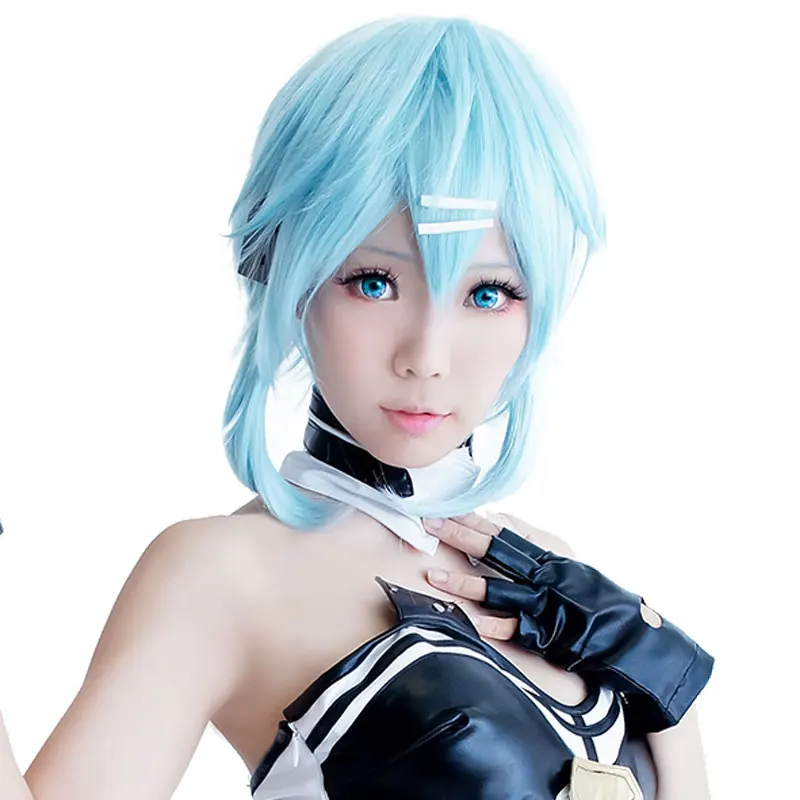 Ceny HSIU 40cm krótki lodowy blękit peruka sword art online peruka do cosplay Sinon asada shino kostium grać peruki impreza z okazji halloween gra włosy