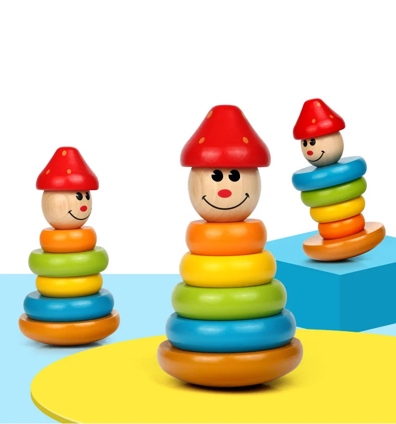 

New Large Clown Tumbler Rainbow Tower Rainbow Donut Wooden Toy Children's Educational Toys Birthday Gift