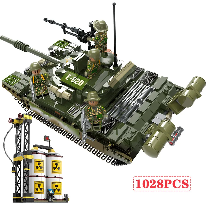 

1028pcs Military Series Building Blocks Compatible Legoed WW2 Russia T-72 Main Battle Tank Army Soldier Action Figures Kids Toys