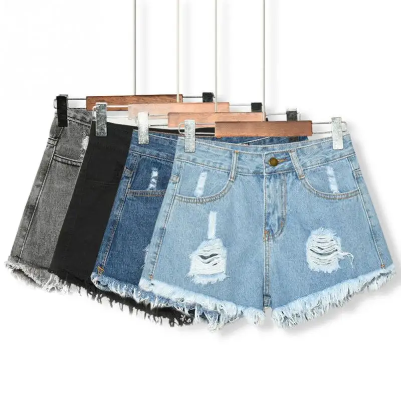 New Women High Waisted Shorts Hole Tassel Ripped