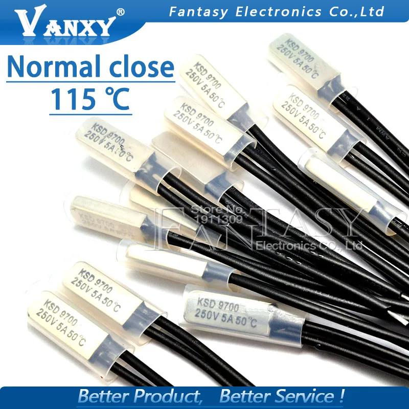 5pcs KSD9700 250V 5A 115 Degree Temperature Switch Bimetal Disc Normal