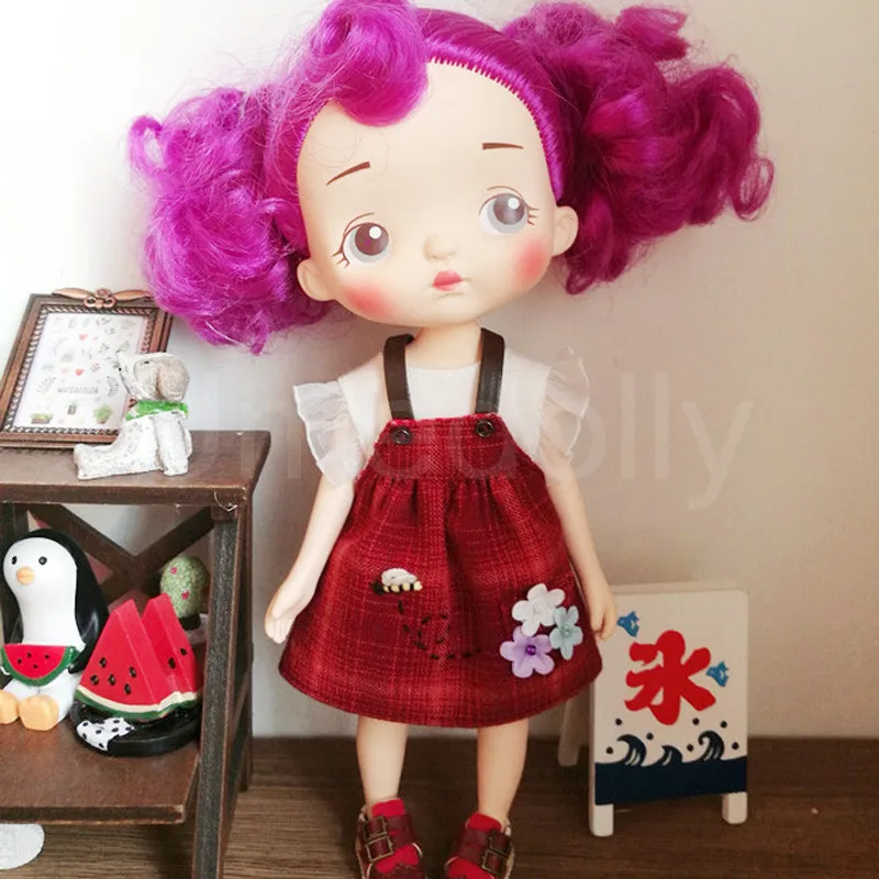 

1Set Cute Flying sleeve T-shirt + Embroidery Suspender Skirt for Blyth, Azone S, Licca, Holala Doll Dress Clothes Accessories