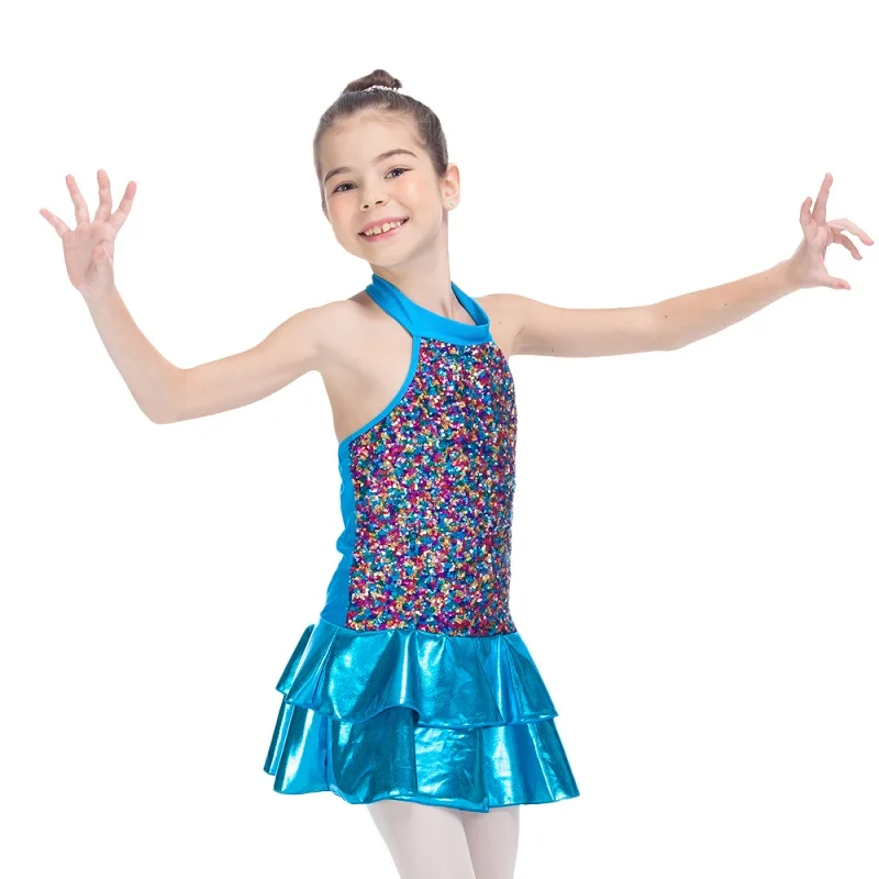 Детское танцевальное платье-трико, синяя юбка цвета металлик, разноцветное платье с блестками и корсетом, костюм для выступлений для девочек, Детский джазовый костюм - Цвет: MultiColors
