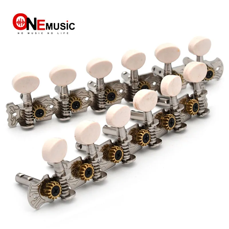 

6R6L Stainless Guitar Tuning Peg Machine Heads Tuners with White Plastic Button for Classic Folk Guitar Chrome