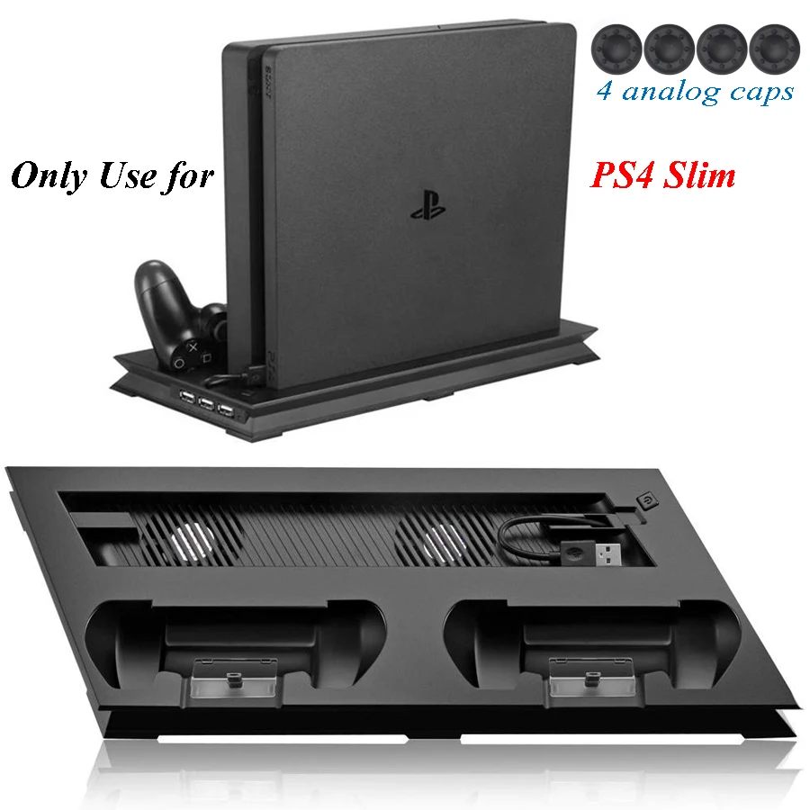 Game Console Stand With Cooling Fan For PS4 Slim Console Vertical Game Console Stand Dock With Dual Charging Station