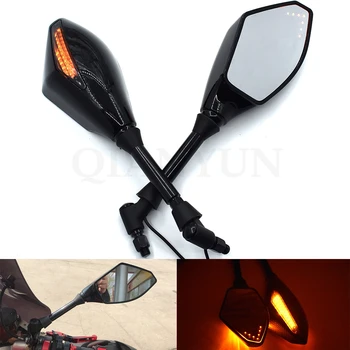 

Motorcycle Rearview Mirrors Black With LED Turn Signal Integrated Mirrors For Yamaha FZ1 FAZER FZ6 FZ6R FZ8 XJ6 MT-07 MT-09 FZ9