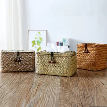 

Manual Woven tissue holder roll Paper storage Box Desktop Tissue Container Napkin Storage Case bathroom accessories