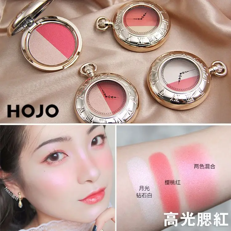 Relógio de Bolso Paleta de Blush em pó Two-cor Brilho Dois-em-um Contorno Facial Iluminador Bronze Maquiagem 2021 4 Cor