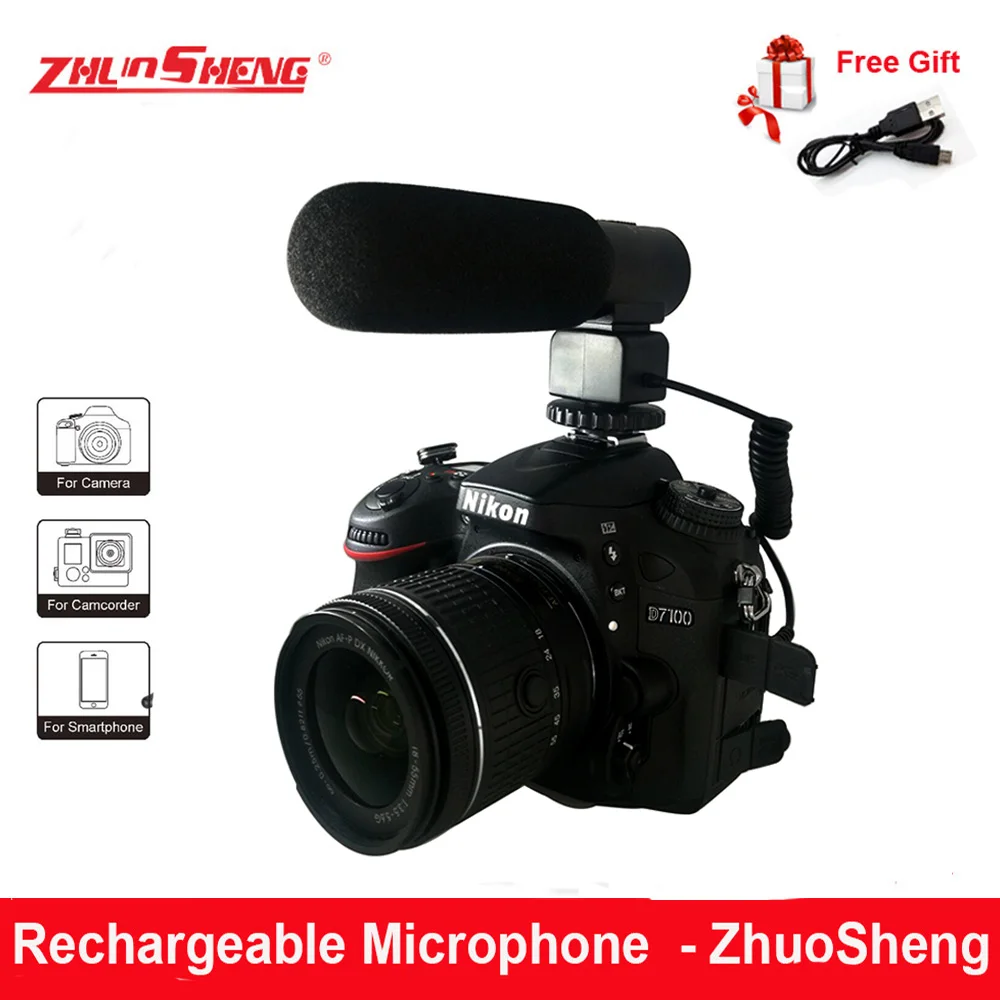 ZhuoSheng ZS-M1 профессиональный конденсаторный DSLR Камера с 3,5 мм микрофон видео фотографии