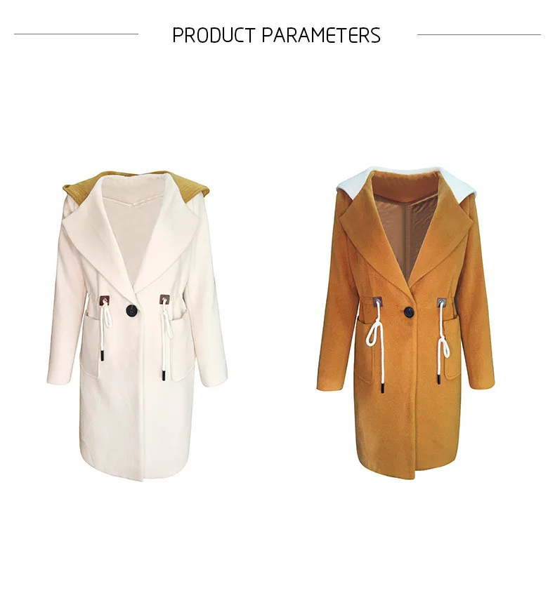 Mode Capuchon marron Femmes Droite 2018 D'hiver Ceinture Nouvelle Trench X Manteau Femelle Brun Casual Laine long Beige À Yifsion Mélangée De Blanc z1qtwzvO