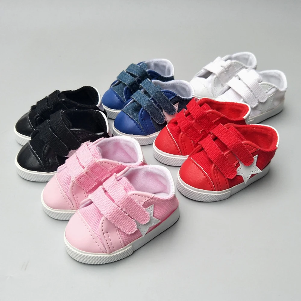 New arrival doll shoes for 18 inches American doll and 43CM doll spring canvas sport shoes HOOk&LOOP five stars Doll Accessories (1)