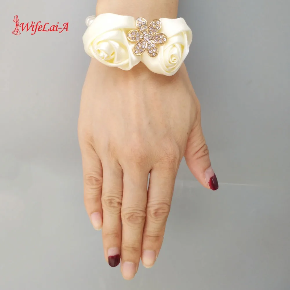 

Diamond Artificial Ribbon Rose wrist corsage Bouquet Bridesmaid Sister Wedding Wrist Flower Decoration Wedding Party SW0242