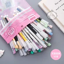 50 adet/grup Kawaii jel kalemler 10 renk mürekkep tükenmez kalem tükenmez 0.38mm 0.5mm kırtasiye ofis okul kaynağı lapices escolar