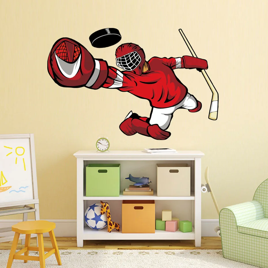 

Hockey Goalie Full Color Decal Hockey Wall Art sticker Living Room Removable Waterproof Wallpaper Bedroom Decals Home Decor