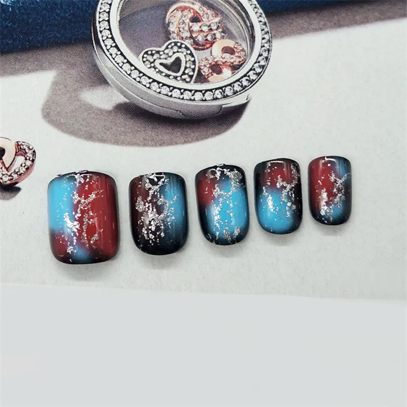 

False Nails Square French Fake Nails Short Clear Full Cover Nail Pre-Glue Decorated Nail Tips Manicure Accessories New Designs