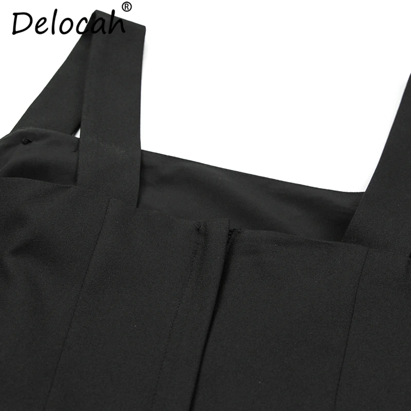 Delocah New 2019 Women Spring Summer Dress Runway Fashion Designer Sexy Spaghetti Strap Backless Elegant Vintage Vacation Dress