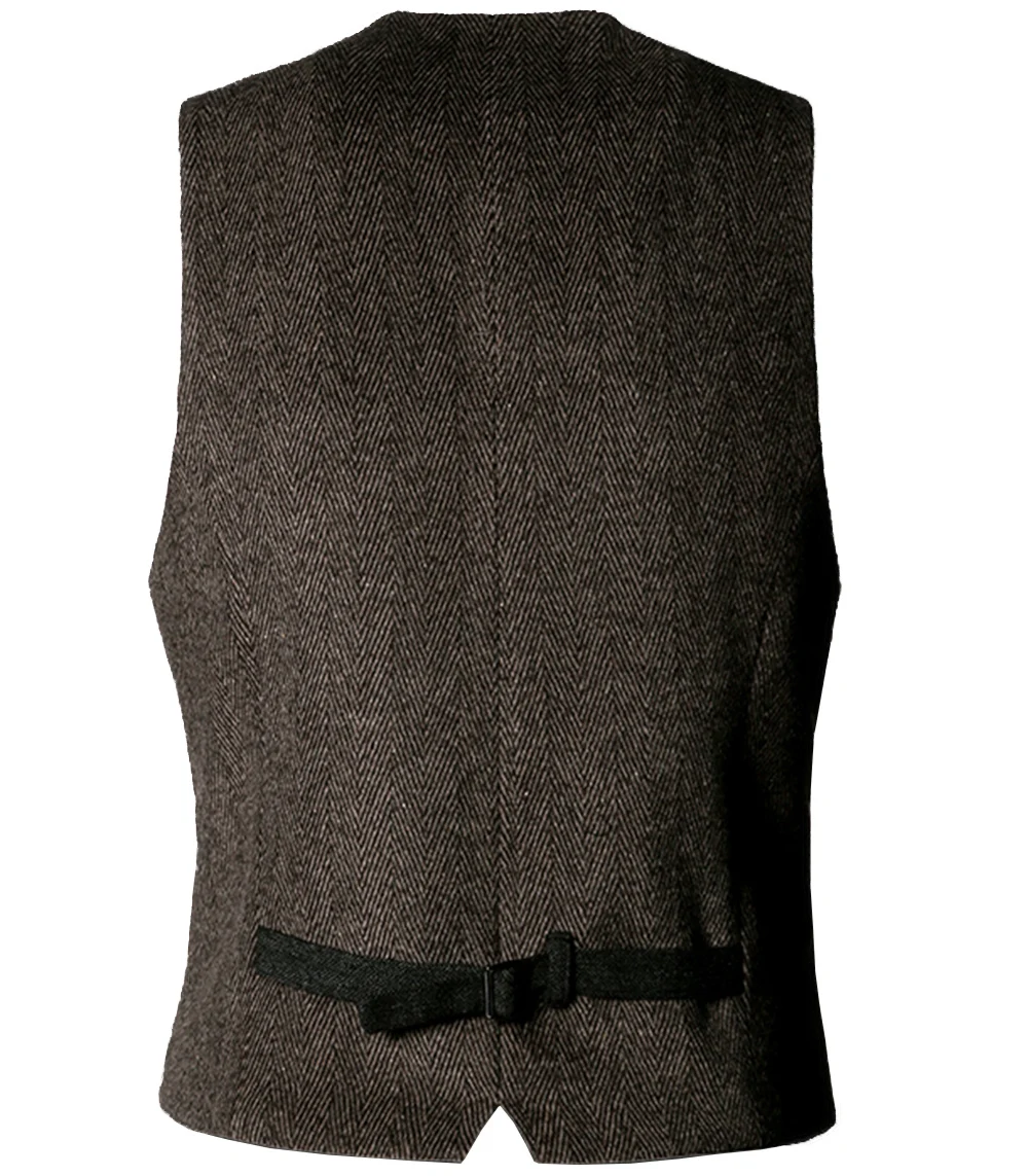 Mens Suit Vest V Neck Wool Herringbone Casual Formal Business Double-breasted Waistcoat Groomman For Wedding Green/Black/Brown 2