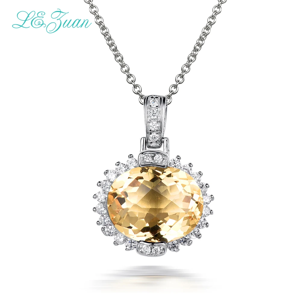 

I&zuan 7.17ct Natural Citrine Pendant 100% 925 Sterling Silver Jewelry Necklace For Women Round Lace Pendants