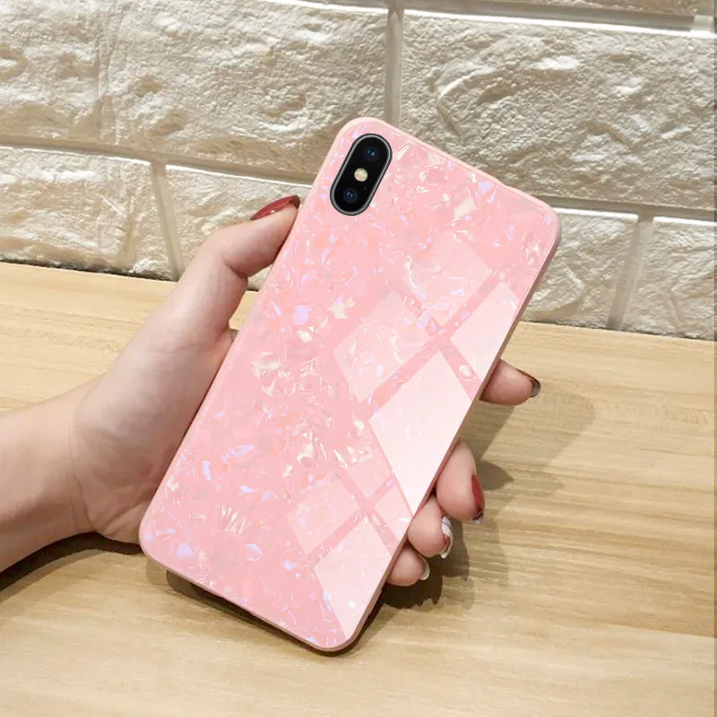 Для Coque iphone 7 чехол Роскошный закаленное стекло Жесткий Корпус Раковины чехол s для Fundas iphone X Xs Max 6 6s 7 8 Plus чехол для телефона