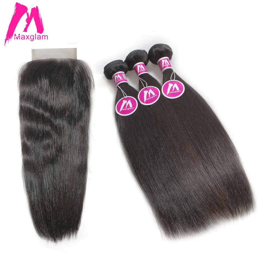 

Maxglam Malaysian 3 Human Hair Bundles with Closure Straight Virgin Hair Bundles with Closure Hair Extension Free Shipping
