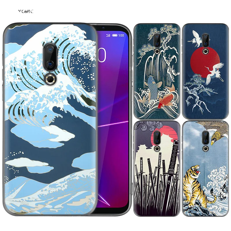 

Silicone Case for Meizu 16 16th M6T Black Dark Coque Shell Cell Phone Tpu Cover Dull Polish Tokyo Japanese Art