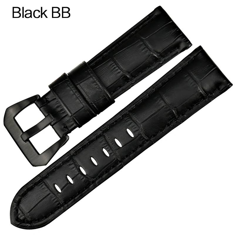 MAIKES качественный кожаный ремешок для часов с белой строчкой 22 мм 24 мм 26 аксессуары для часов Ремешок для часов Panerai - Цвет ремешка: Black BB