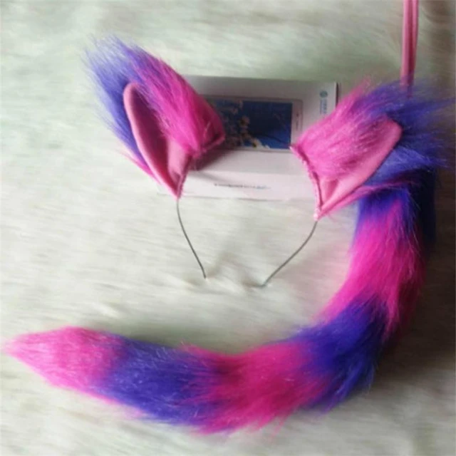 チェシャ猫の耳ぬいぐるみの尾のヘッドバンドピンクの紫の猫のドレスファンシーボールハロウィーンのコスプレアクセサリー AliExpress