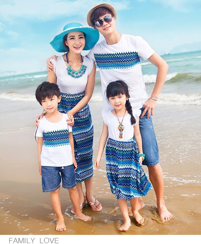 

2017 summer sand beach bohemian t shirt dressclothes mother and daughter clothes matching family clothing family look 029jy