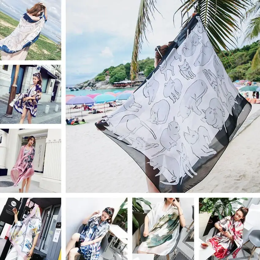 

Scoiry 90x180cm Bikini Bathing Swimwear Cover Up Sarong Wrap Scarf Emulation silk Pareo Beach Cover-Ups Women Large Beach Dress