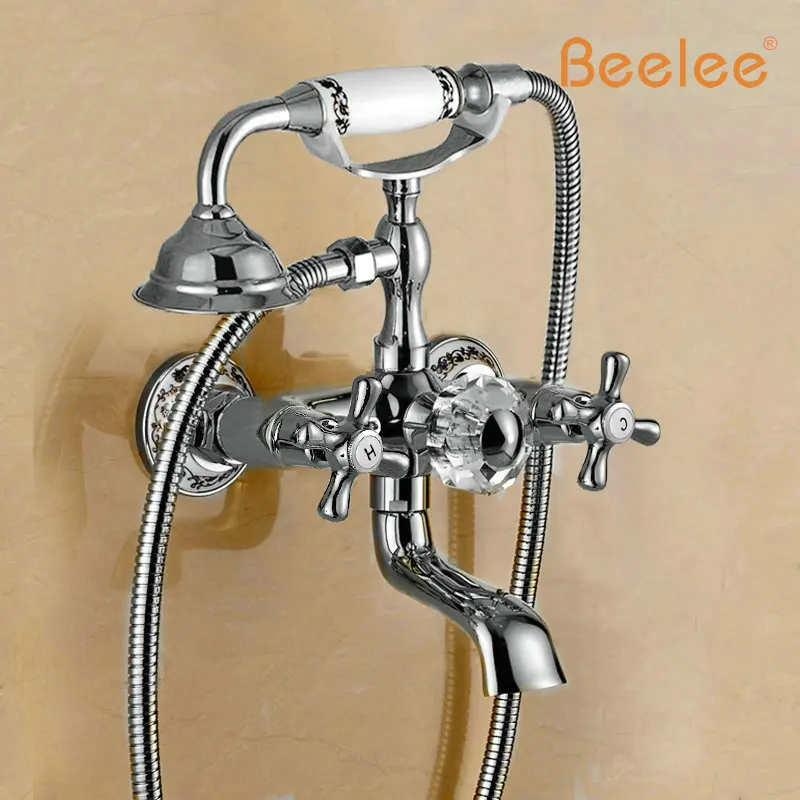 

Beelee BL6002C New Golden Wall Mounted Bathtub Shower Faucet Telephone Style Shower Bath Mixer Taps