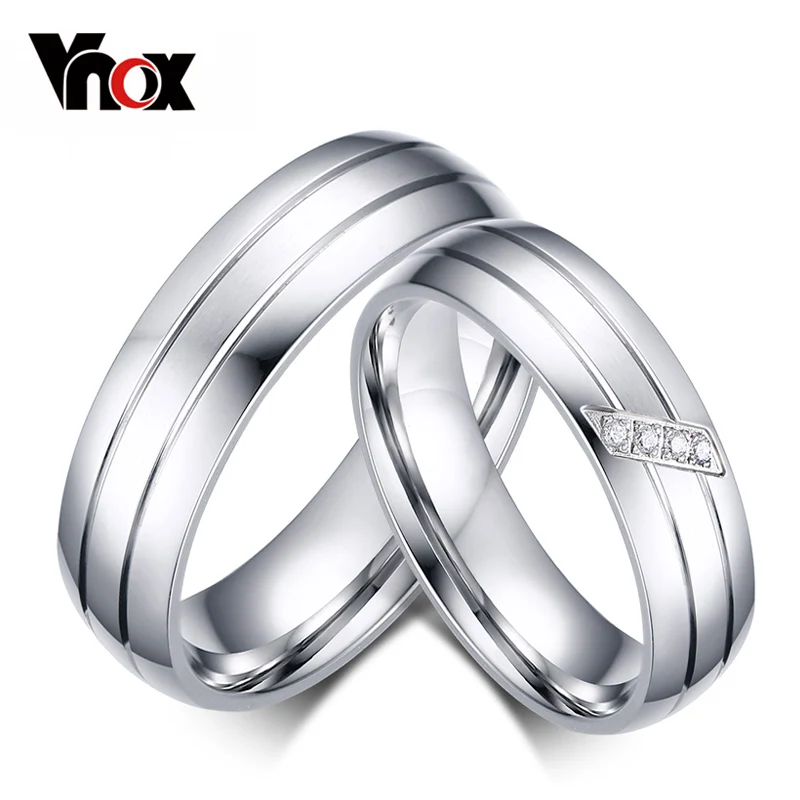 Vnox модные свадебные Кольца из нержавейки Женский Мужской Promise Ring Цирконий пара Jewelry распродажа - изображение