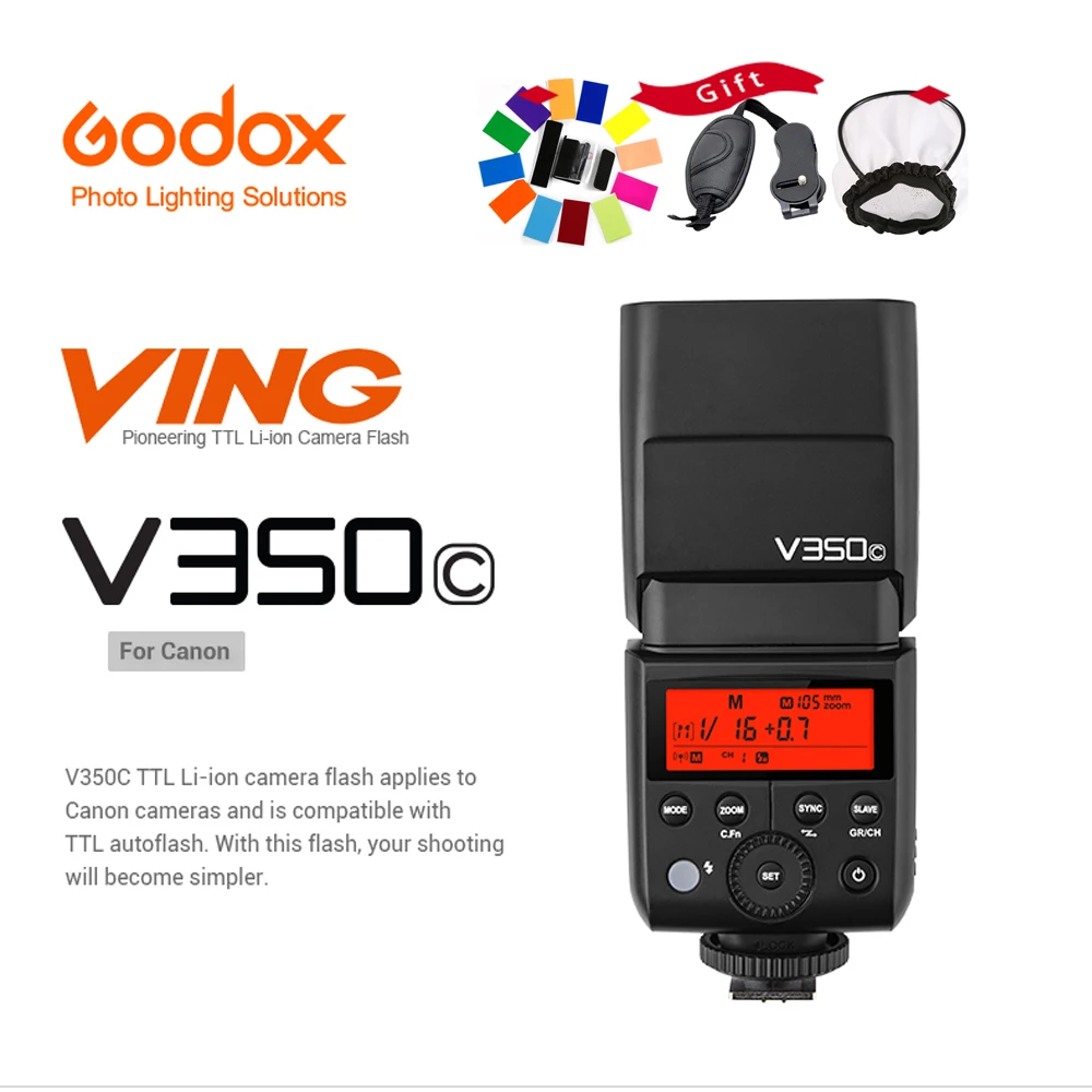 

New Arrival Godox V350C Mini Flash with TTL GN36 1/8000s HSS 2.4G Wireless X System Li-on Battery Speedlite for Canon Camera