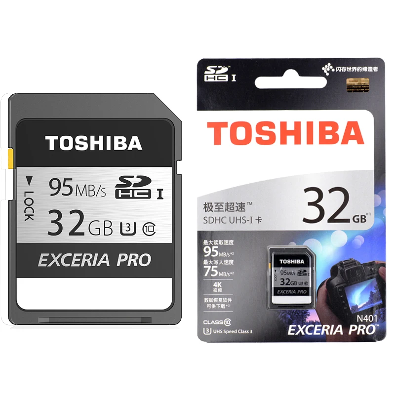 Toshiba Exceria Pro N401 128 Гб 64 ГБ Памяти SDXC карты памяти SDHC U3 32 Гб до 95 МБ/с. Class10 uhs-i для требовательных фотографов 4K для цифрового однообъективного зеркального фотоаппарата