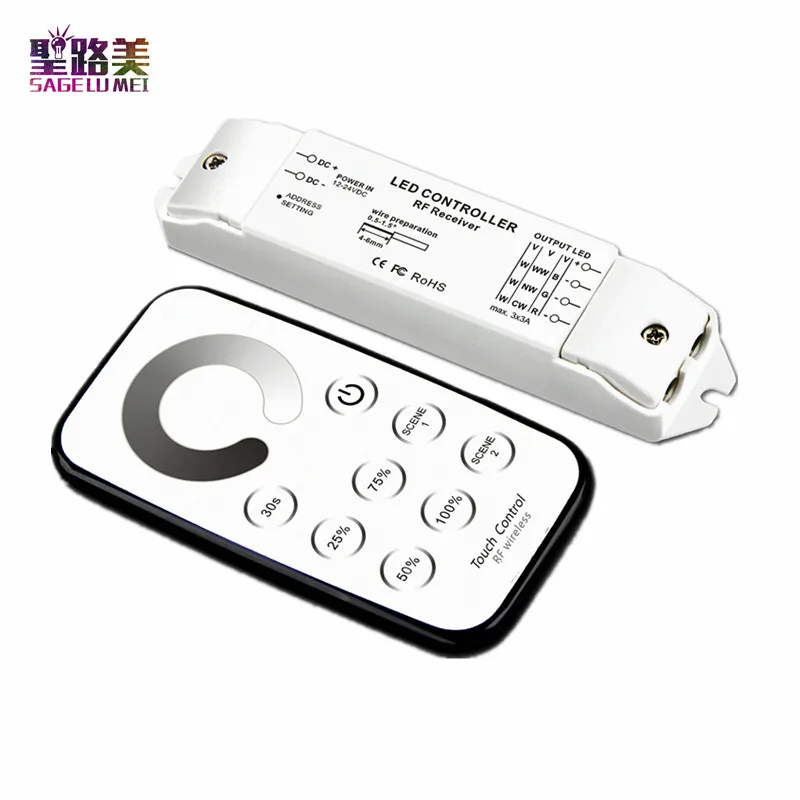 

T1+R3 Mini led dimming controller brightness Single color LED Dimmer with touch remote control DC12V-24V input 3A*3CH output