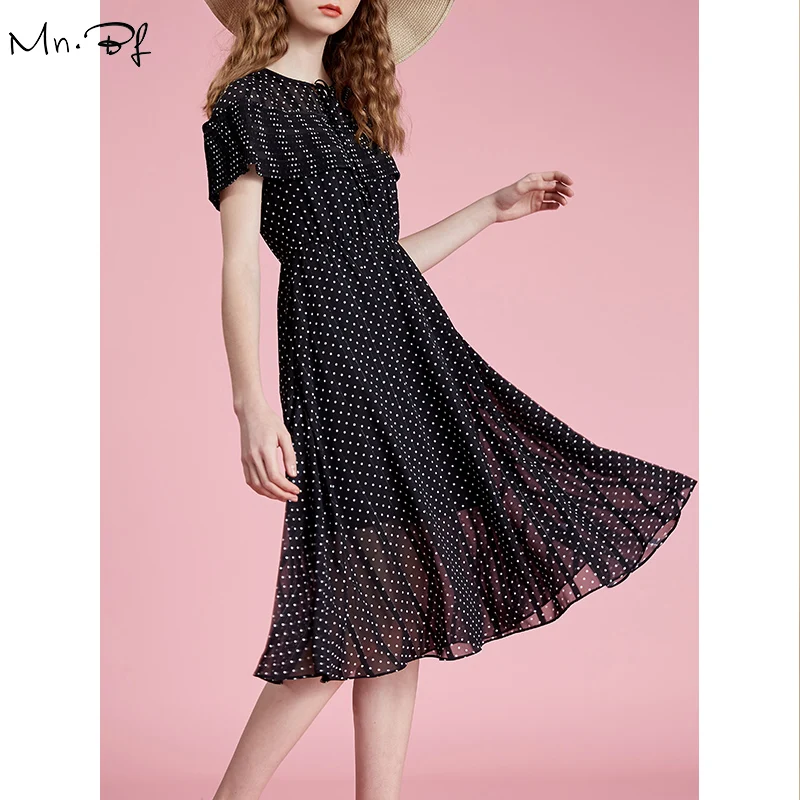 MnBf Vrouwen Elegant Ruffle Decor Polka Dot Chiffon Vrouwen Jurk Flare Mouw Vrouwelijke Jurk 2019 Vrouwen Feestjurk Vestidos MnBf Vrouwen Elegant Ruffle Decor Polka Dot Chiffon Vrouwen Jurk Flare Mouw Vrouwelijke Jurk 2019 Vrouwen Feestjurk Vestidos