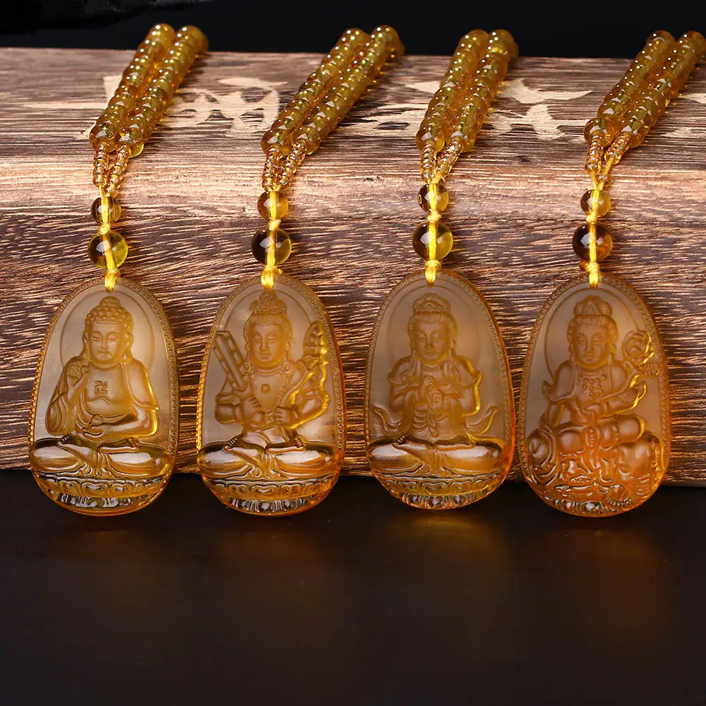 Yumten бисерная цепочка ожерелье цитрин кулон этнические женские ювелирные украшения свадебные ювелирные изделия Будда Лаки натуральный кристалл аксессуары для мужчин