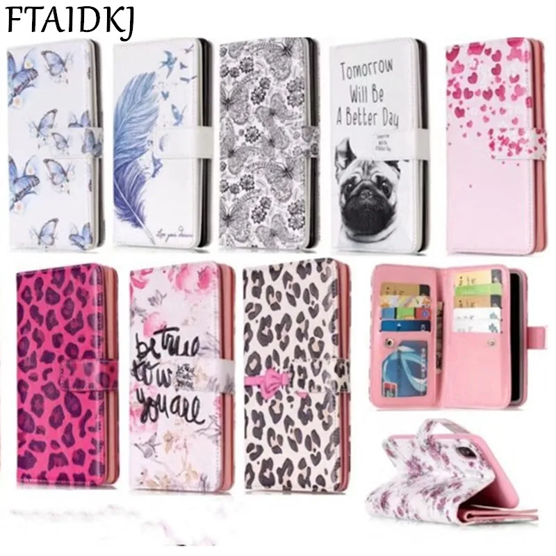 FTAIDKJ Leopard Feather Flower Wallet PU Leather Case For iPhone 6 8 Plus 6S 7 5S 5 SE X XS Max XR Card Slot Stand Flip Bag Capa | Мобильные