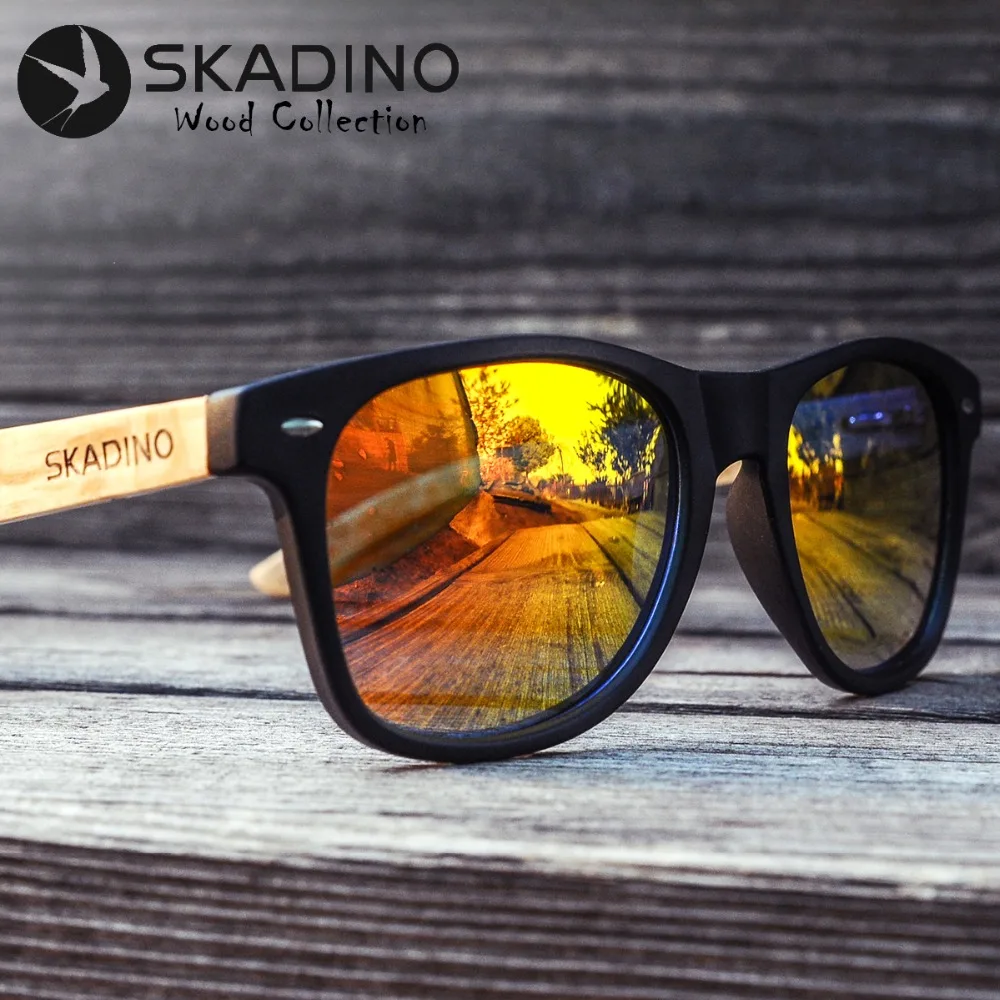 Kopen Skadino UV400 Gepolariseerde Beukenhout Zonnebril Fashion Zonnebril Voor Vrouwen Mannen Coated Lens Handgemaakte Merk Cool Gafas De Sol