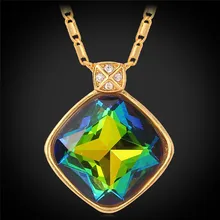 Austrian Rhinestone Crystal Necklace Pendant Gold Plated Mystic Colorful Fancy Stone Jewelry For Women Fashion P344