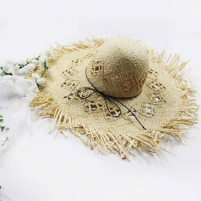 

Women Summer Sun Hat With A Large Brim Ladies Raffia Straw Hat Fringe Big Beach Hats For Holiday Sombrero Hombre Verano