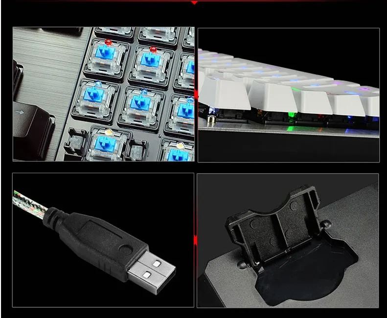 Профессиональная механическая клавиатура с проводным usb-портом, синий переключатель, металлическая панель, светодиодный, Teclado, геймерская клавиатура, против привидения, русская наклейка