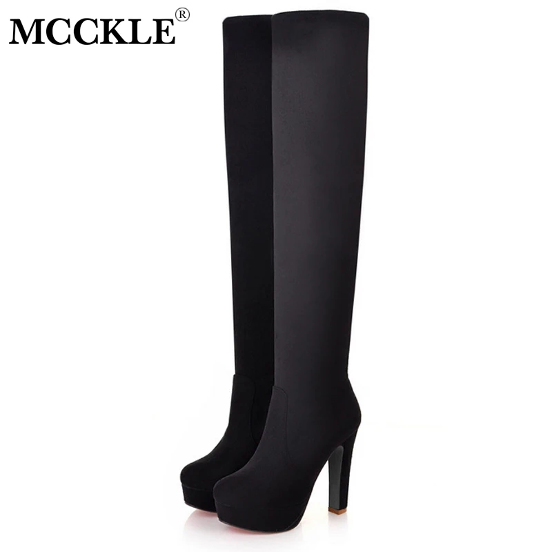 

MCCKLE Women Plus Size Platform Over the Knee Boots Fashion Female Suede Sexy High Heels Shoes 2018 Ladies Footwear Black