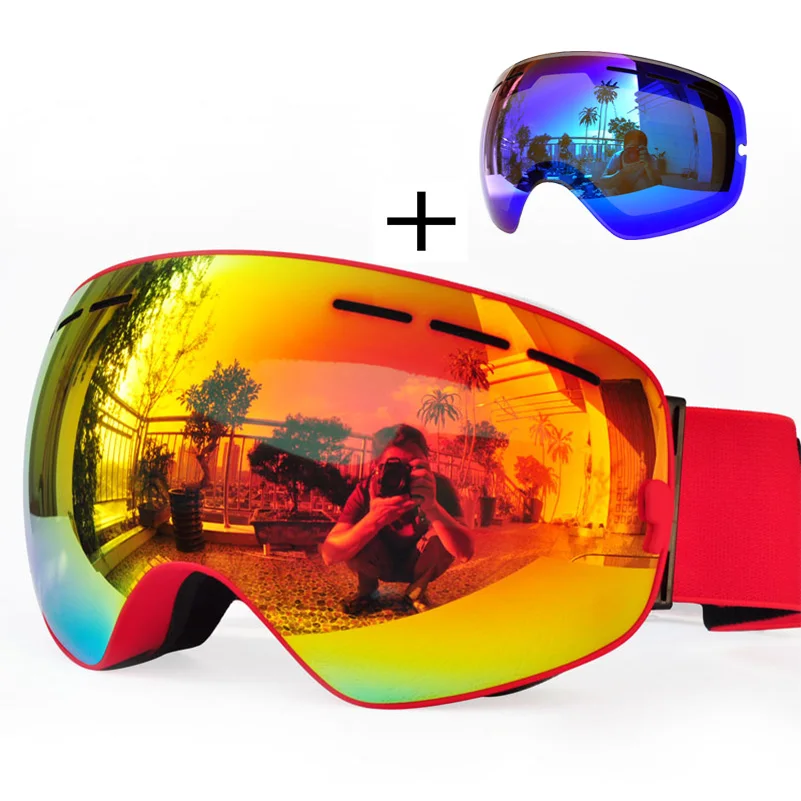 تزلج نظارات مزدوجة طبقات UV400 مكافحة الضباب كبيرة قناع للتزلج نظارات التزلج على الجليد نظارات + عدسة إضافية ل خوذة الرجال النساء